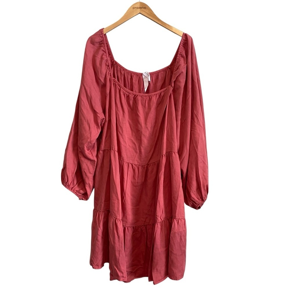 NWT Amadi Anthropologie Tencel Raspberry Long Sleeve Tiered Swing Dress Size 3X